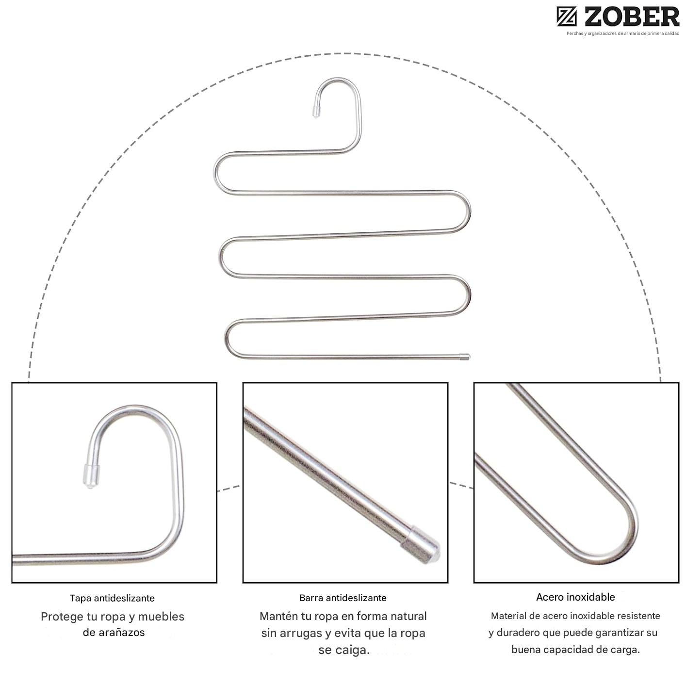 (30% DE DESCUENTO) Percha para pantalones en forma de S de 5 capas ZOBER | Acero inoxidable | Armario multicapa | Para pantalones, jeans, pantalones, bufandas, toallas.