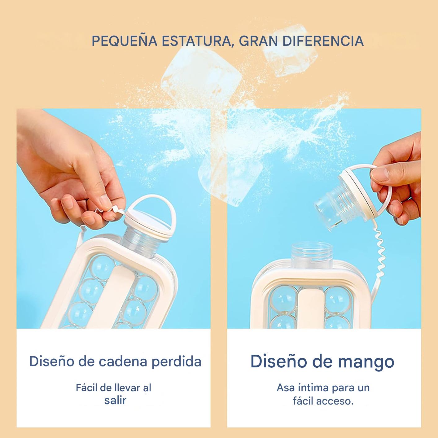 (30% DE DESCUENTO) Bandeja para cubitos de hielo 2 en 1, botella de agua portátil con tapa, máquina para hacer cubitos de hielo, molde de silicona de cuerpo plano para whisky, hockey, cócteles, café, champán, cerveza, jugo, blanco