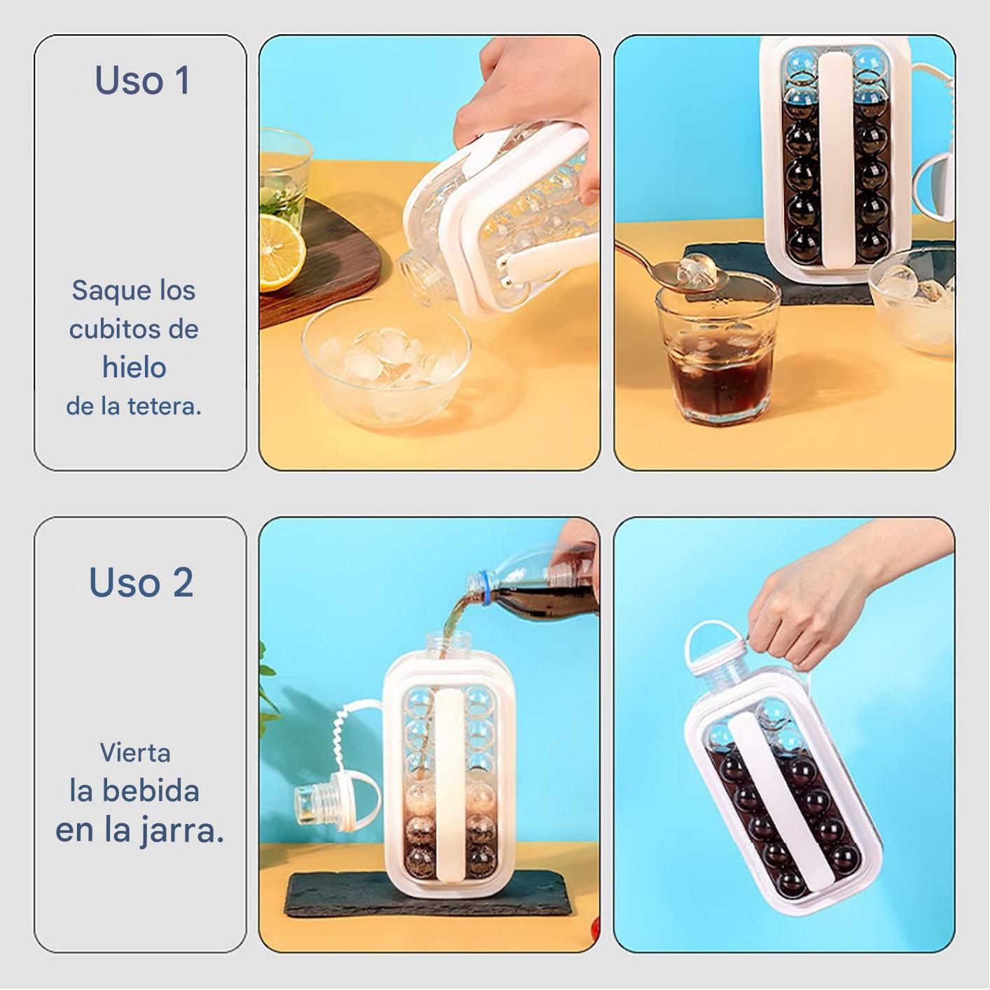 (30% DE DESCUENTO) Bandeja para cubitos de hielo 2 en 1, botella de agua portátil con tapa, máquina para hacer cubitos de hielo, molde de silicona de cuerpo plano para whisky, hockey, cócteles, café, champán, cerveza, jugo, blanco