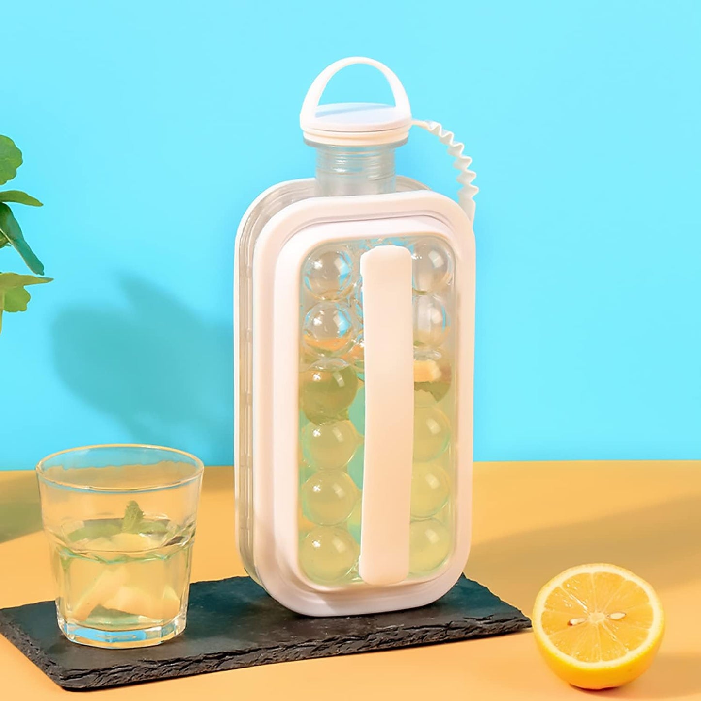 (30% DE DESCUENTO) Bandeja para cubitos de hielo 2 en 1, botella de agua portátil con tapa, máquina para hacer cubitos de hielo, molde de silicona de cuerpo plano para whisky, hockey, cócteles, café, champán, cerveza, jugo, blanco