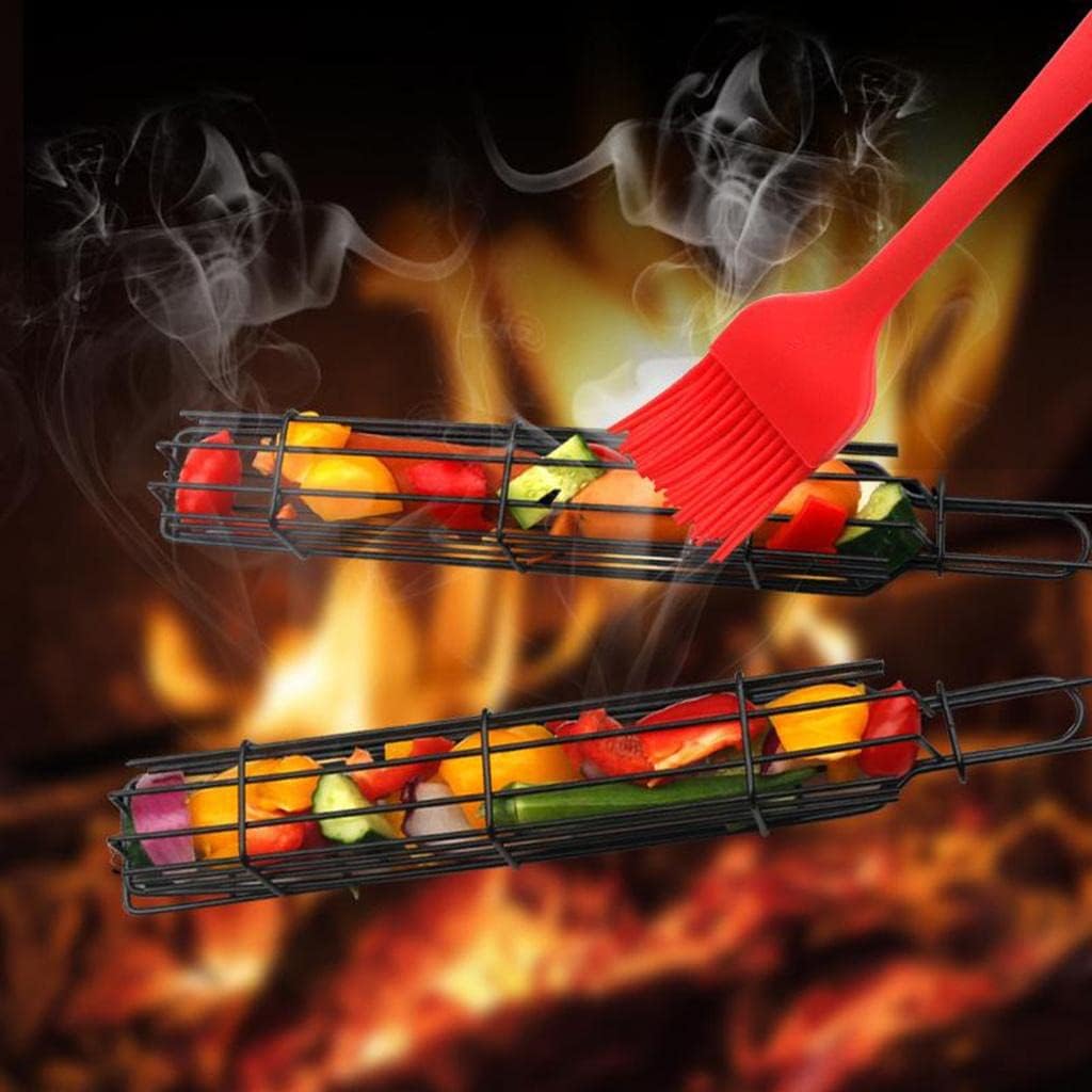 (30% DE DESCUENTO) Cesta de parrilla antiadherente portátil | Con mango largo de madera, herramienta de barbacoa para asar mariscos, verduras y aves.