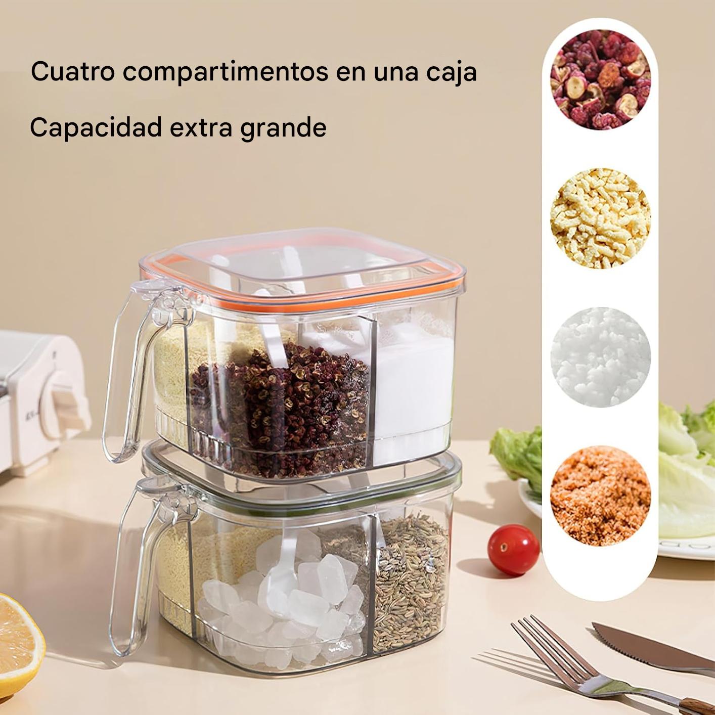 (30% DE DESCUENTO) Contenedor transparente para especias de 4 compartimentos con tapa.
