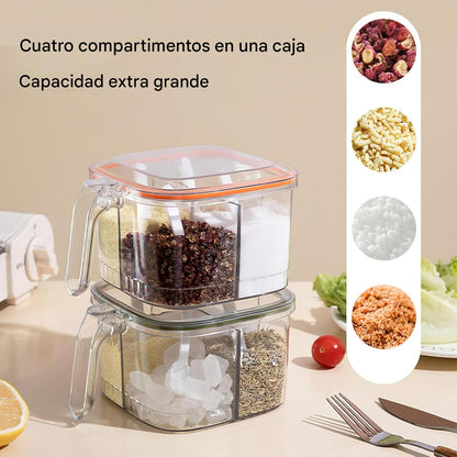 (30% DE DESCUENTO) Contenedor transparente para especias de 4 compartimentos con tapa.
