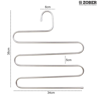 (30% DE DESCUENTO) Percha para pantalones en forma de S de 5 capas ZOBER | Acero inoxidable | Armario multicapa | Para pantalones, jeans, pantalones, bufandas, toallas.