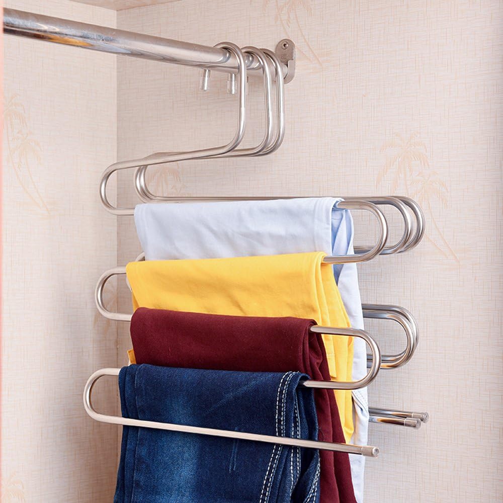 (30% DE DESCUENTO) Percha para pantalones en forma de S de 5 capas ZOBER | Acero inoxidable | Armario multicapa | Para pantalones, jeans, pantalones, bufandas, toallas.