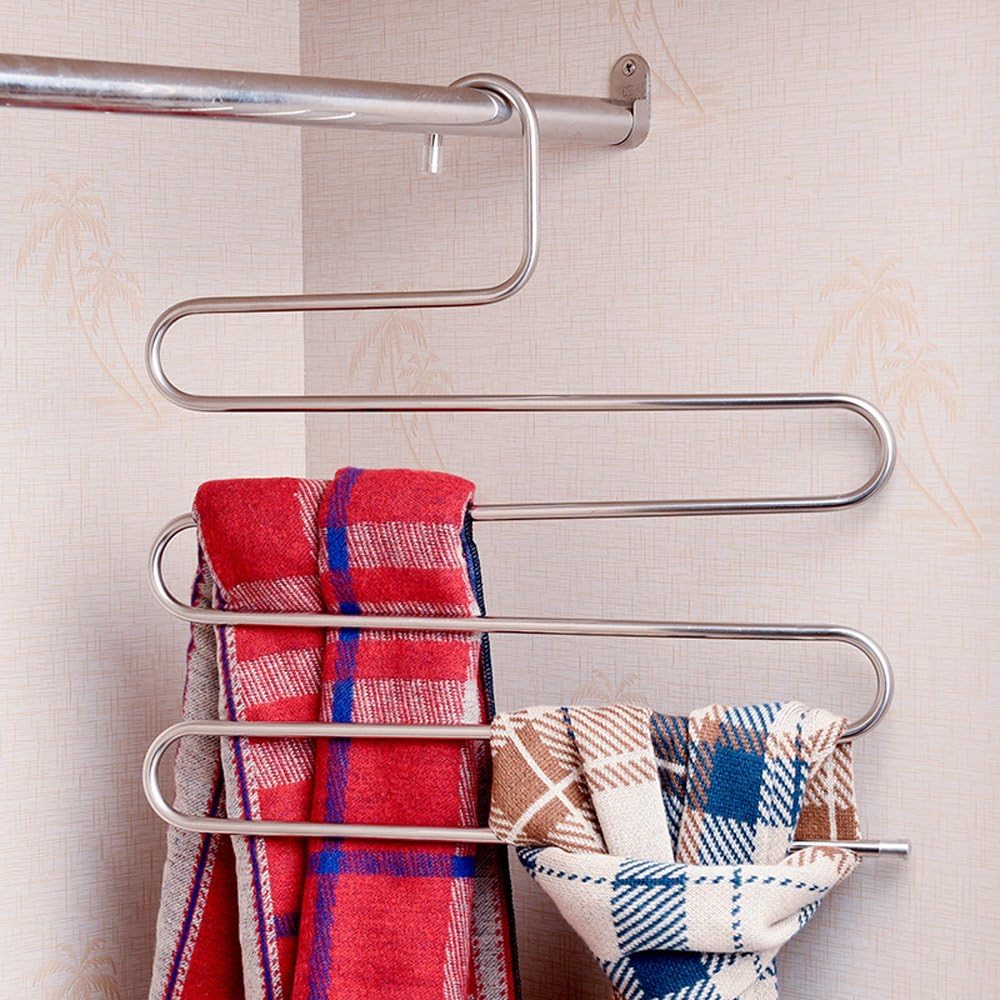 (30% DE DESCUENTO) Percha para pantalones en forma de S de 5 capas ZOBER | Acero inoxidable | Armario multicapa | Para pantalones, jeans, pantalones, bufandas, toallas.