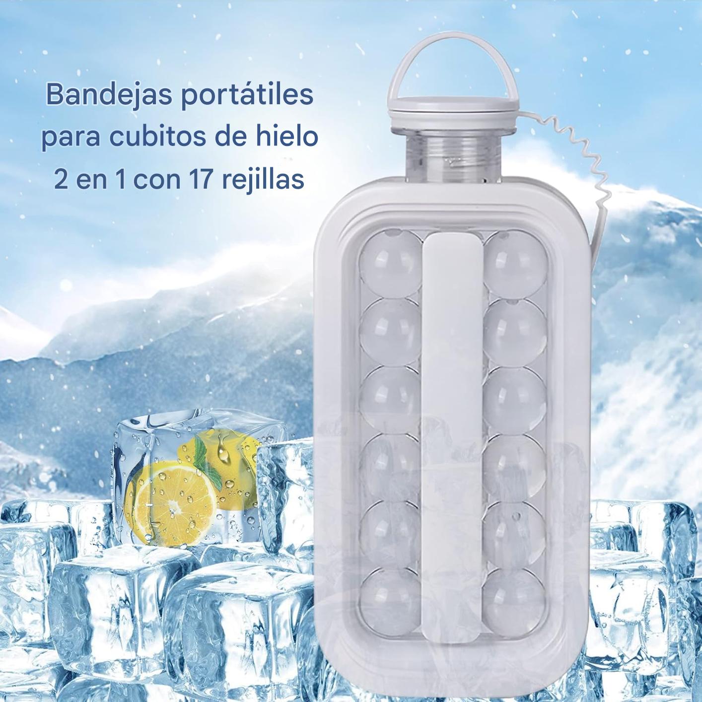 (30% DE DESCUENTO) Bandeja para cubitos de hielo 2 en 1, botella de agua portátil con tapa, máquina para hacer cubitos de hielo, molde de silicona de cuerpo plano para whisky, hockey, cócteles, café, champán, cerveza, jugo, blanco