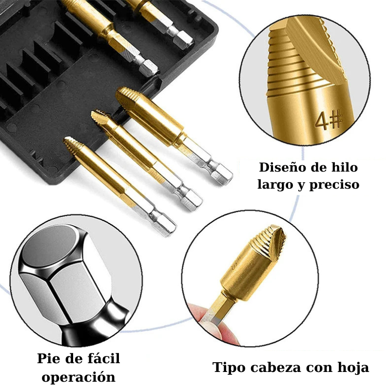 (30% de descuento)Juego de 5 brocas para quitar tornillos rotos fabricadas en acero de titanio