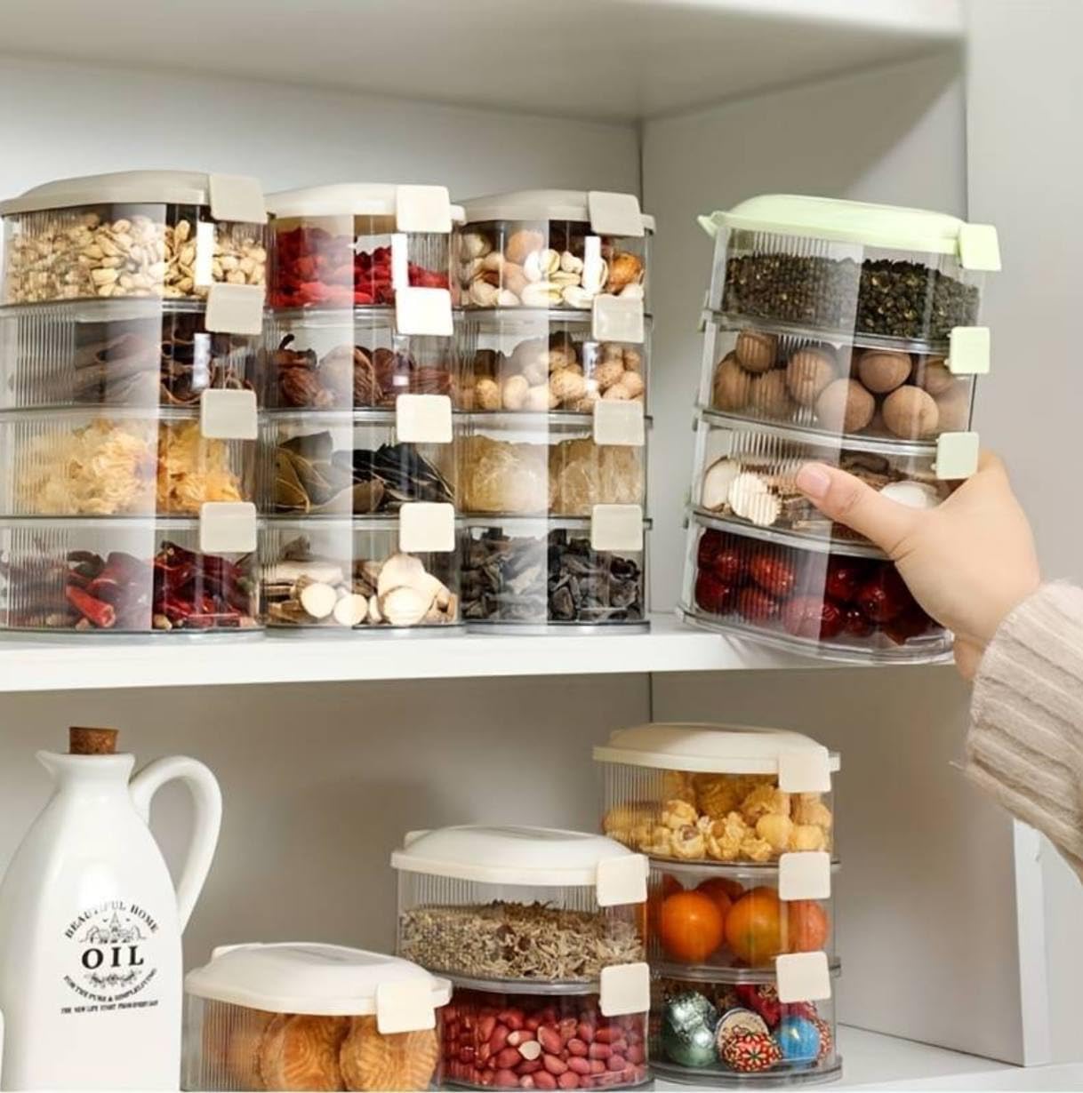 (30% DE DESCUENTO) Caja de almacenamiento de 4 capas Davalba, recipiente hermético, almacenamiento en el refrigerador, frascos de cocina con tapa, a prueba de fugas y caja de almacenamiento de alimentos, frutas, bocadillos y especias
