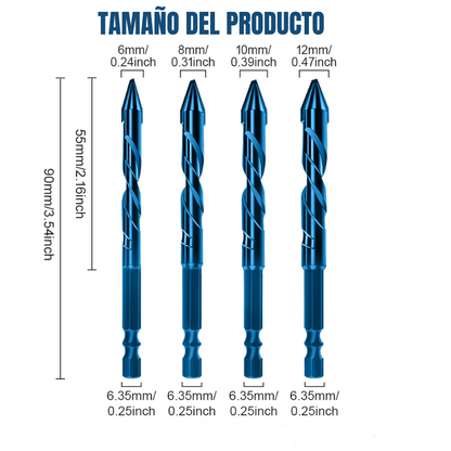 (30% de descuento) Juego de 4 brocas multiusos de titanio para perforar todos los materiales.