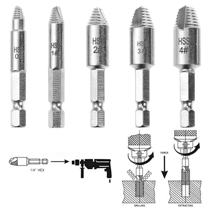 (30% de descuento)Juego de 5 brocas para quitar tornillos rotos fabricadas en acero de titanio